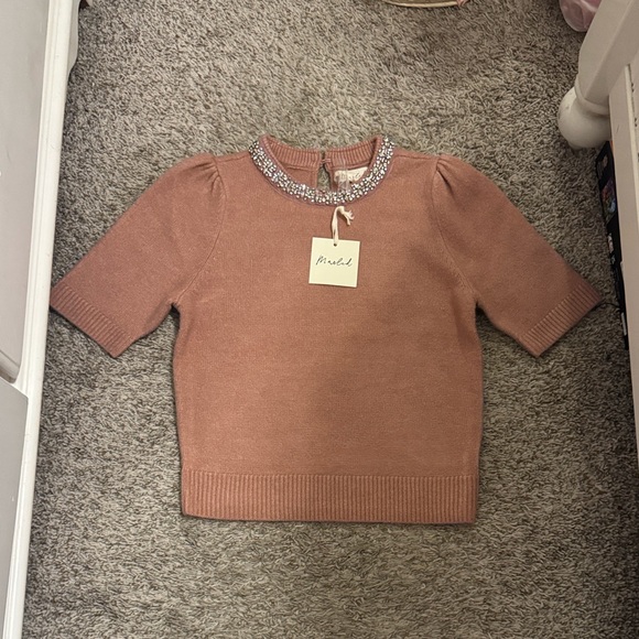 Anthropologie Tops - Anthropologie Pink Knit Top with Embellished Collar